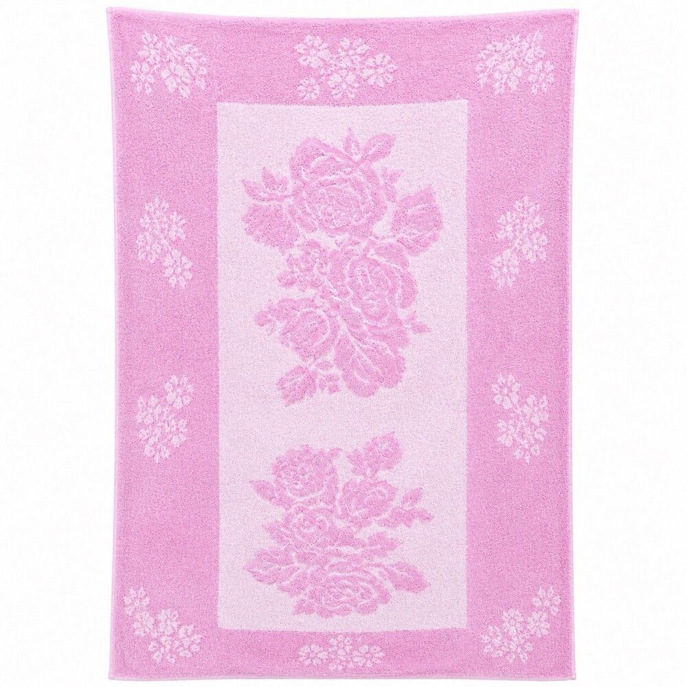 Vtg Cannon Cavalier USA Pink Textured Reverse Color Jacquard Floral Bath Towel